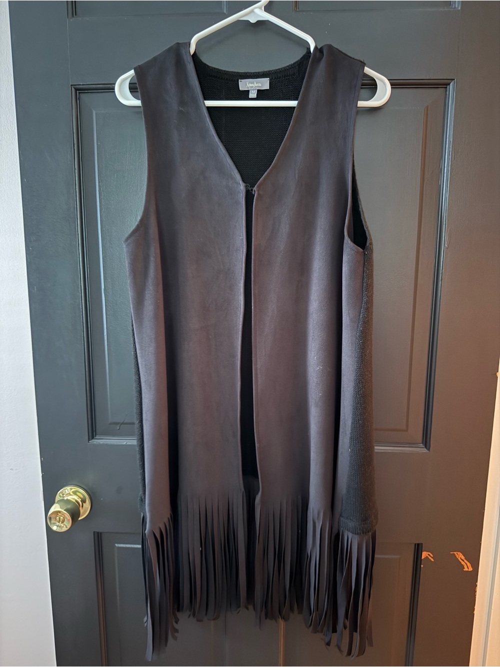 70’s Faux leather Fringe Leather Vest - Black